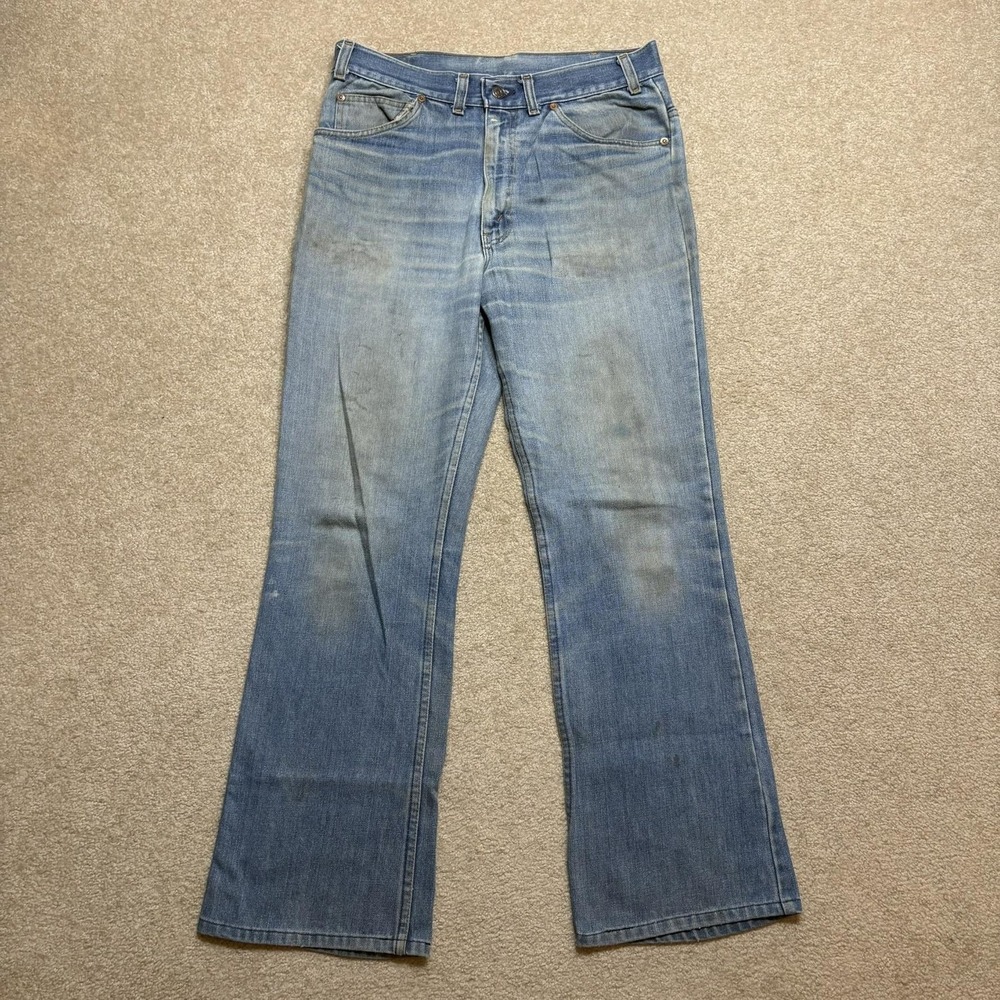 Vtg 70s JC Penney Plain Pockets Jeans 33x31 Blue Bootcut Denim Distressed Grunge